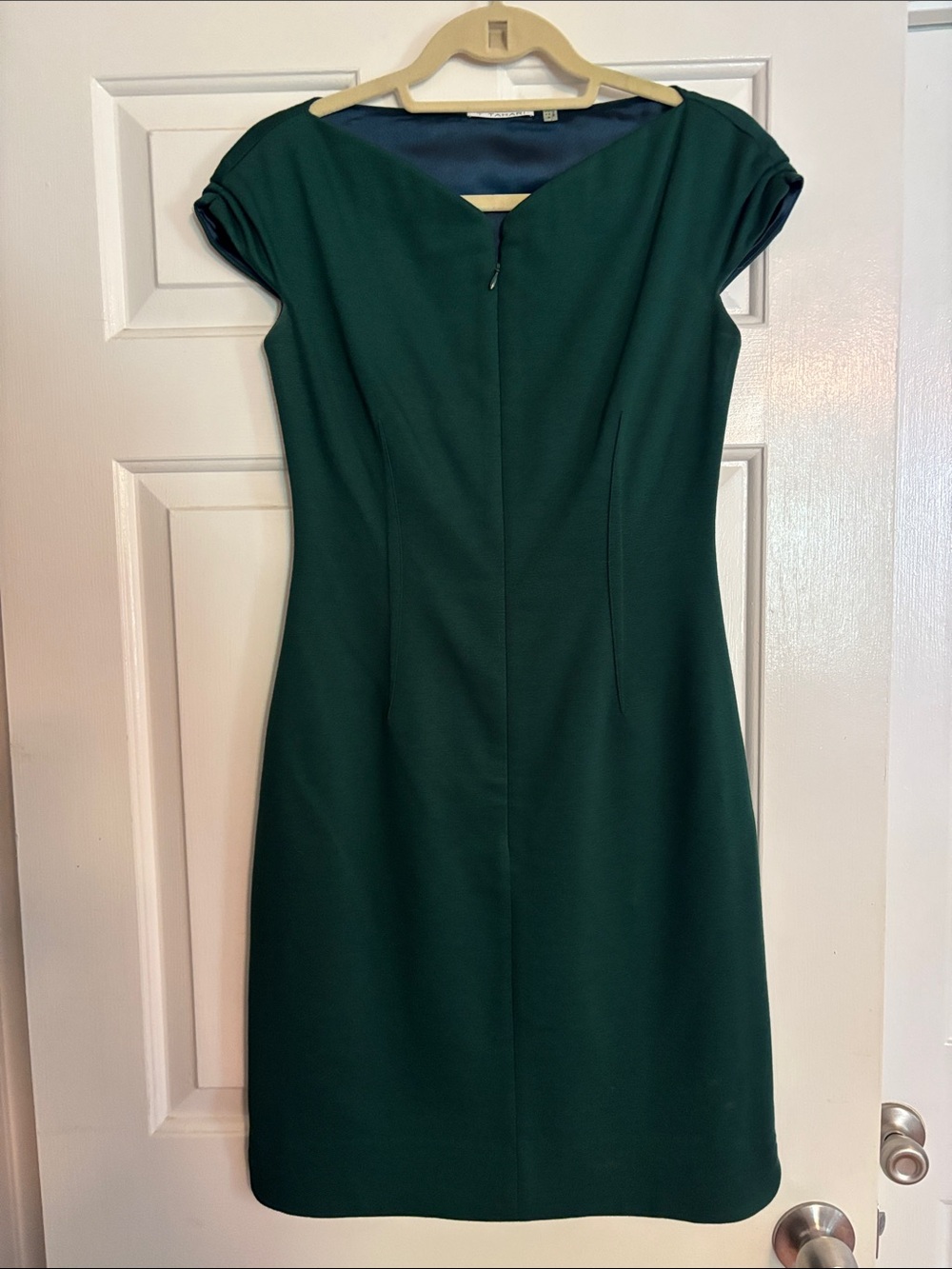 T Tahari Dark Green Cap-Sleeve Sheath Dress